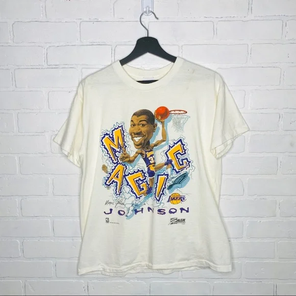 Vintage 1991 Magic Johnson Shirt Medium Los Angeles Lakers Caricature Tee  Rare